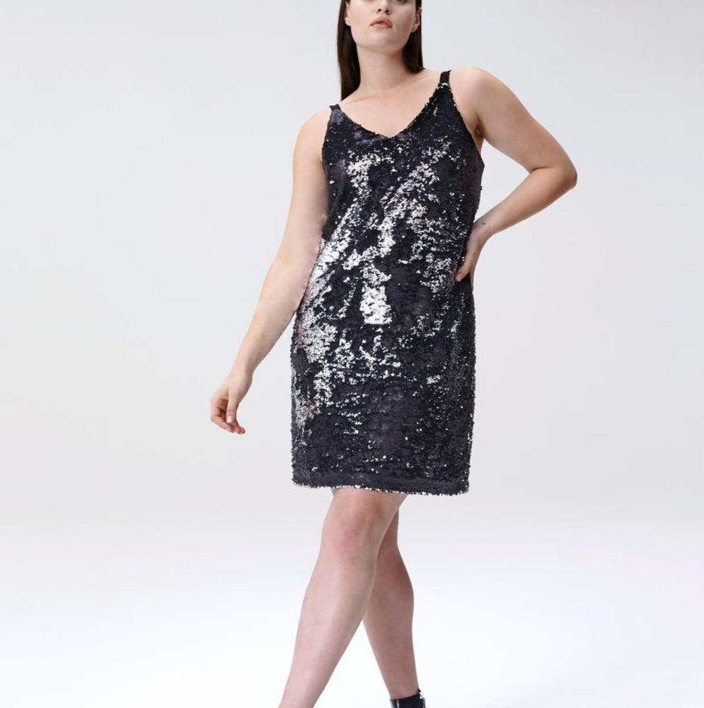 Universal Standard Womens Dress Large Black Wonder Sequin Slip New Year Cocktail